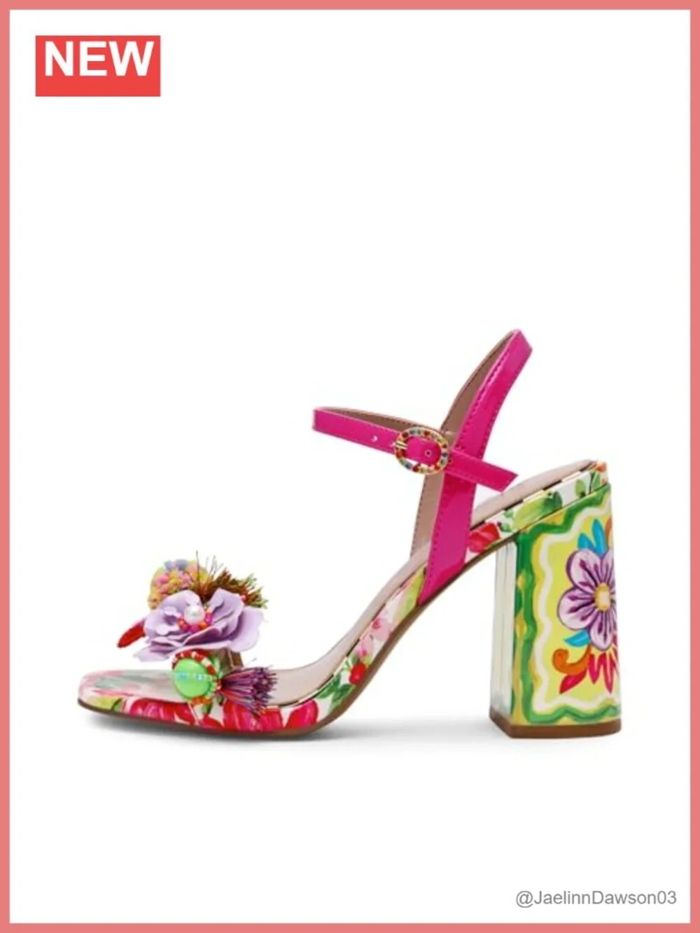 Heeled Sandals with Ankle Strap & Floral Print
